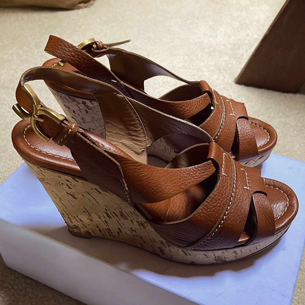 ❌SOLD❌ Beautiful Chloé Cork Wedge Renna Sandals Honey Brown Cognac CH16171 EU39